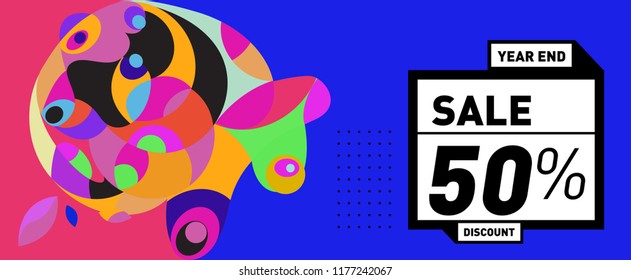 Sale 50% Discount Banner with Colorful Flat Background