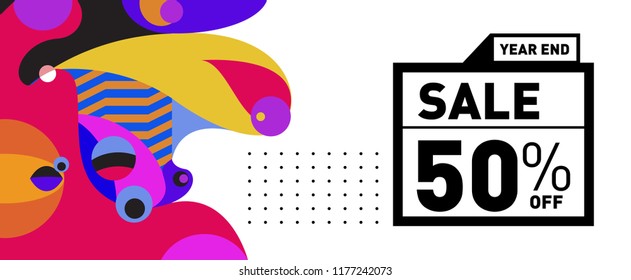Sale 50% Discount Banner with Colorful Flat Background