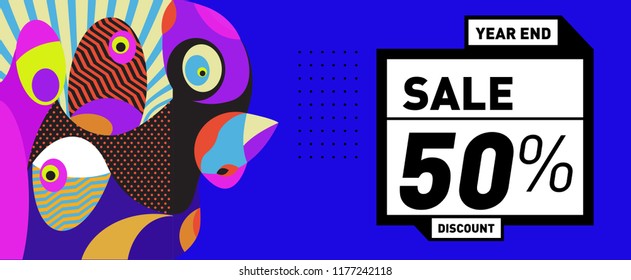 Sale 50% Discount Banner with Colorful Flat Background