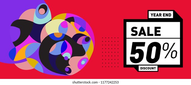 Sale 50% Discount Banner with Colorful Flat Background