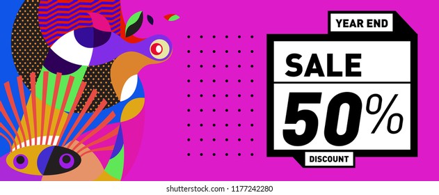 Sale 50% Discount Banner with Colorful Flat Background