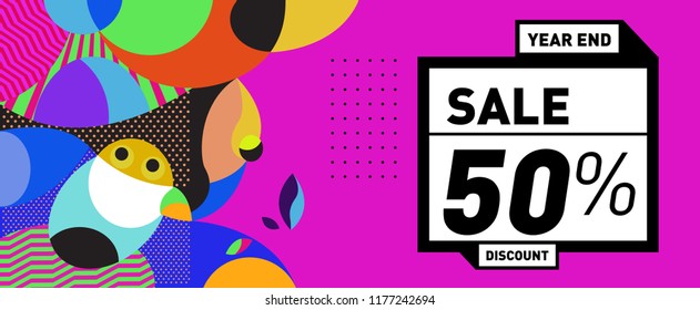 Sale 50% Discount Banner with Colorful Flat Background