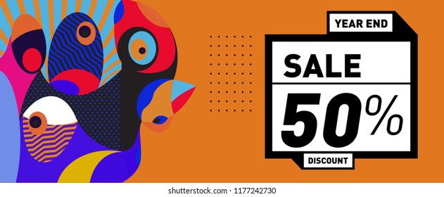 Sale 50% Discount Banner with Colorful Flat Background