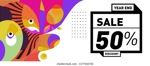 Sale 50% Discount Banner with Colorful Flat Background