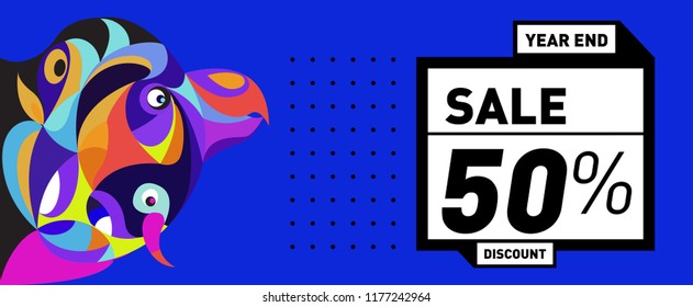 Sale 50% Discount Banner with Colorful Flat Background