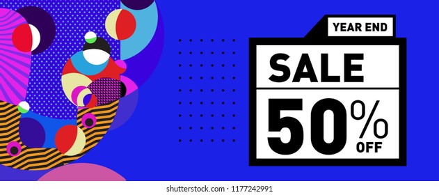 Sale 50% Discount Banner with Colorful Flat Background