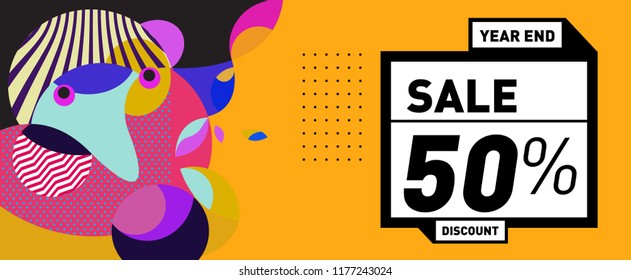 Sale 50% Discount Banner with Colorful Flat Background