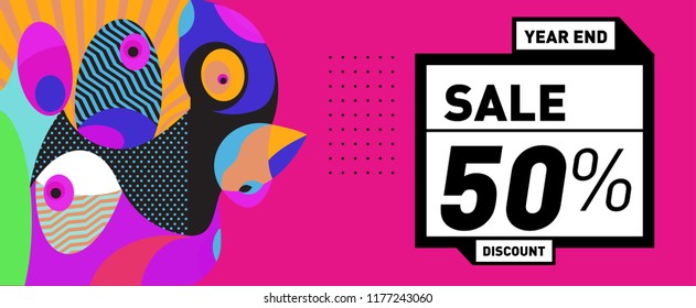 Sale 50% Discount Banner with Colorful Flat Background