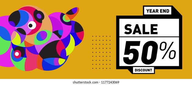 Sale 50% Discount Banner with Colorful Flat Background