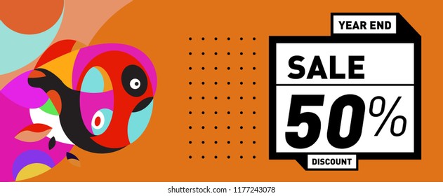 Sale 50% Discount Banner with Colorful Flat Background