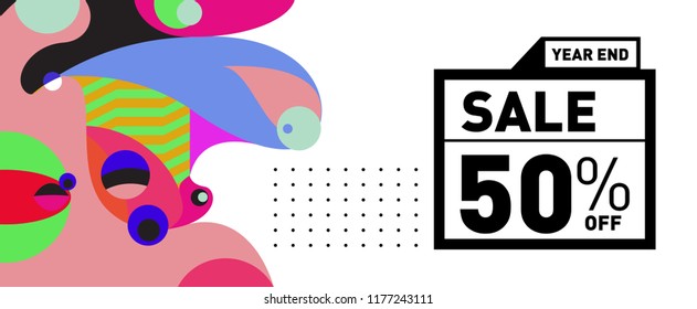 Sale 50% Discount Banner with Colorful Flat Background