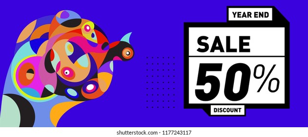 Sale 50% Discount Banner with Colorful Flat Background