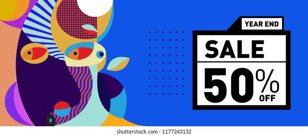 Sale 50% Discount Banner with Colorful Flat Background