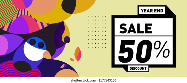Sale 50% Discount Banner with Colorful Flat Background