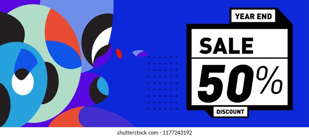 Sale 50% Discount Banner with Colorful Flat Background