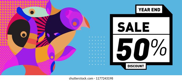 Sale 50% Discount Banner with Colorful Flat Background