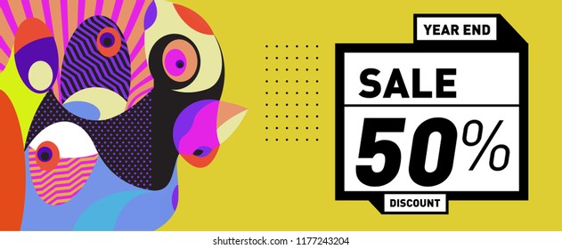 Sale 50% Discount Banner with Colorful Flat Background