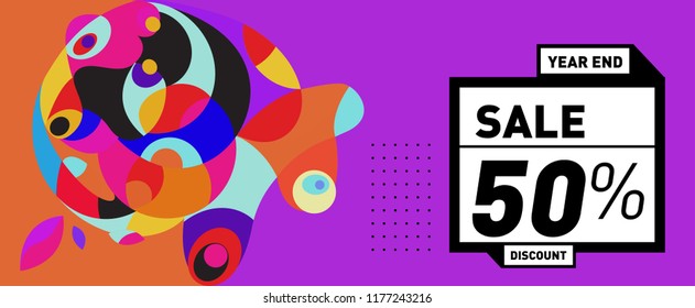 Sale 50% Discount Banner with Colorful Flat Background