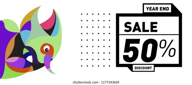 Sale 50% Discount Banner with Colorful Flat Background
