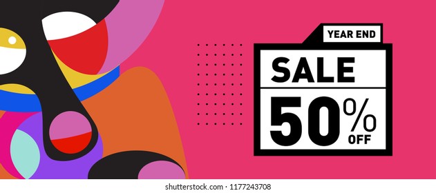 Sale 50% Discount Banner with Colorful Flat Background