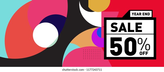 Sale 50% Discount Banner with Colorful Flat Background