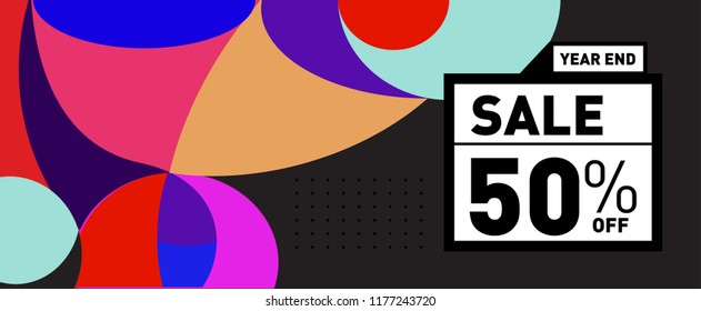 Sale 50% Discount Banner with Colorful Flat Background
