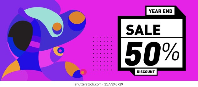 Sale 50% Discount Banner with Colorful Flat Background