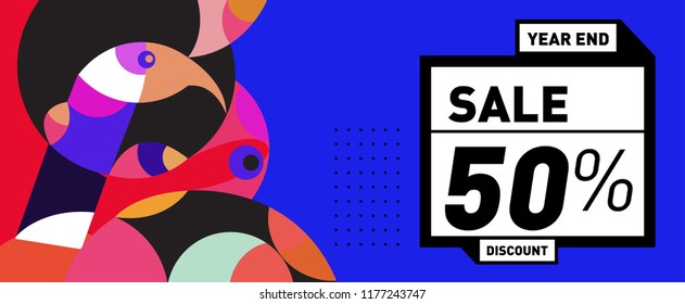 Sale 50% Discount Banner with Colorful Flat Background