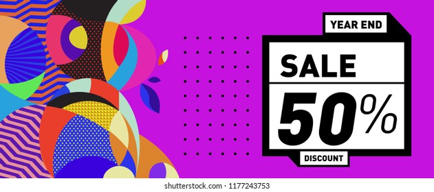 Sale 50% Discount Banner with Colorful Flat Background