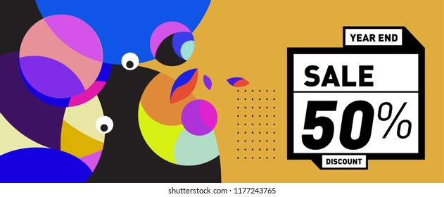 Sale 50% Discount Banner with Colorful Flat Background