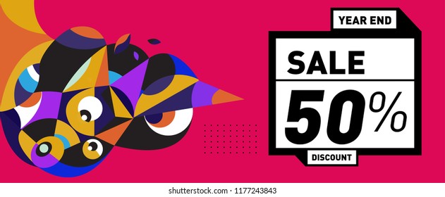 Sale 50% Discount Banner with Colorful Flat Background