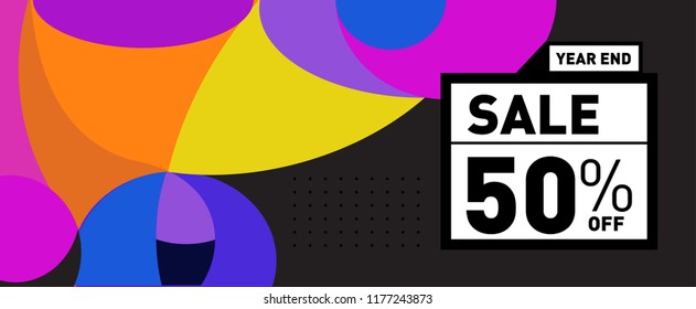 Sale 50% Discount Banner with Colorful Flat Background
