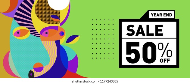 Sale 50% Discount Banner with Colorful Flat Background