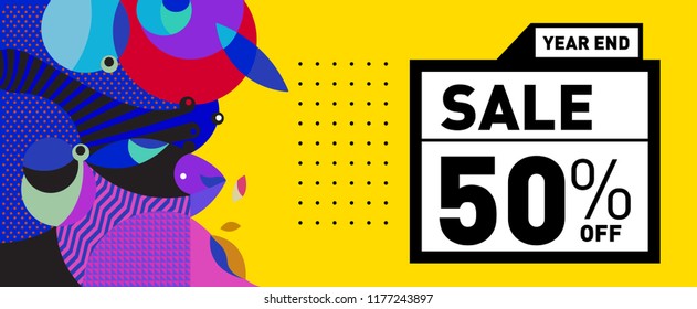 Sale 50% Discount Banner with Colorful Flat Background