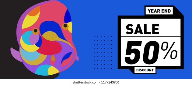 Sale 50% Discount Banner with Colorful Flat Background