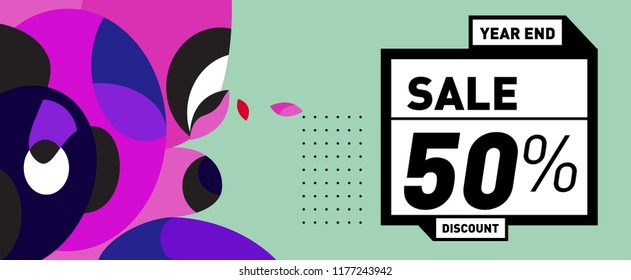 Sale 50% Discount Banner with Colorful Flat Background