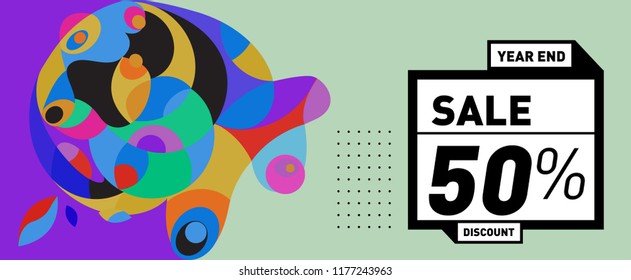 Sale 50% Discount Banner with Colorful Flat Background