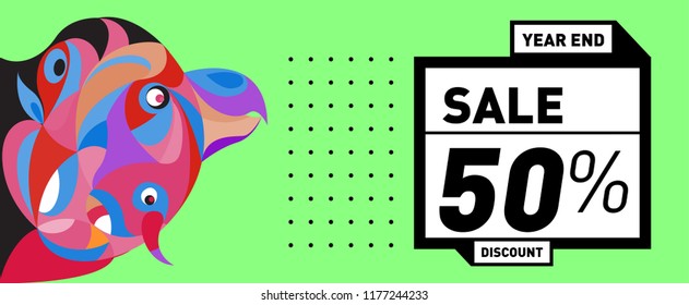 Sale 50% Discount Banner with Colorful Flat Background