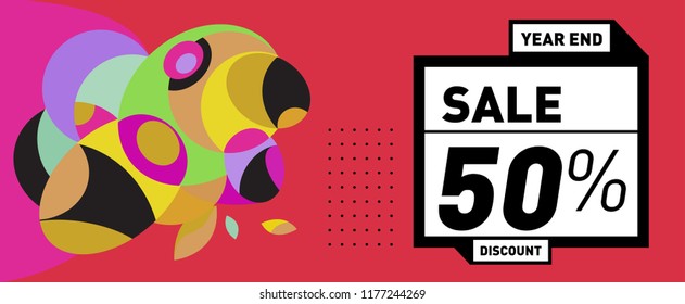 Sale 50% Discount Banner with Colorful Flat Background