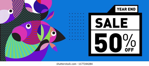 Sale 50% Discount Banner with Colorful Flat Background