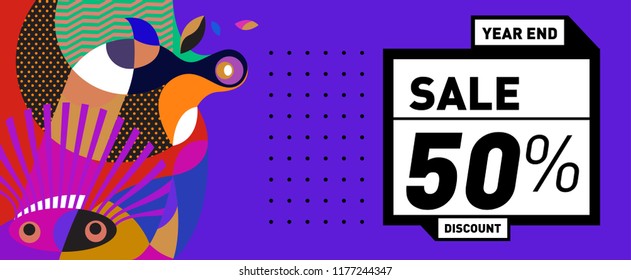 Sale 50% Discount Banner with Colorful Flat Background