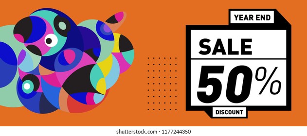 Sale 50% Discount Banner with Colorful Flat Background