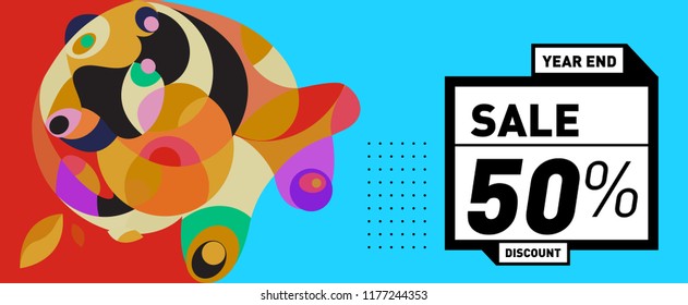 Sale 50% Discount Banner with Colorful Flat Background