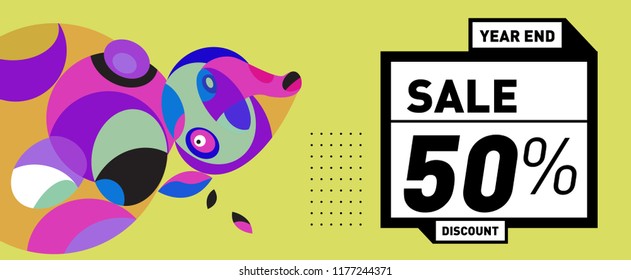 Sale 50% Discount Banner with Colorful Flat Background