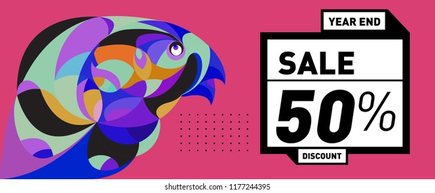 Sale 50% Discount Banner with Colorful Flat Background