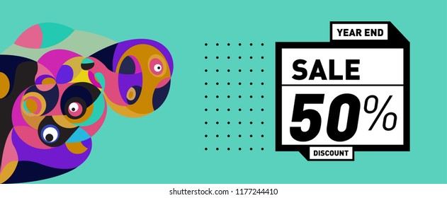 Sale 50% Discount Banner with Colorful Flat Background
