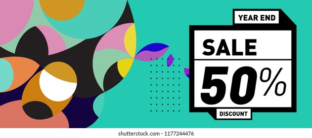 Sale 50% Discount Banner with Colorful Flat Background