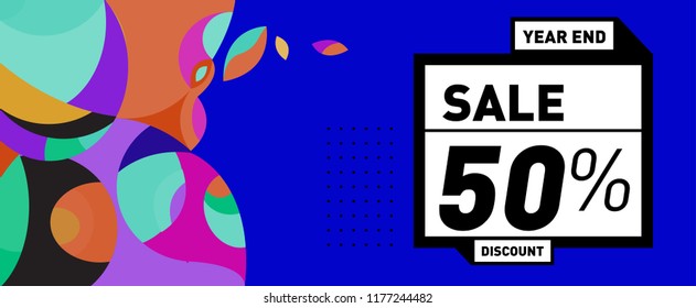 Sale 50% Discount Banner with Colorful Flat Background