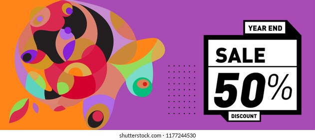 Sale 50% Discount Banner with Colorful Flat Background