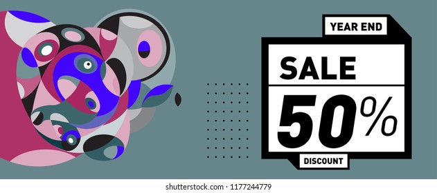 Sale 50% Discount Banner with Colorful Flat Background